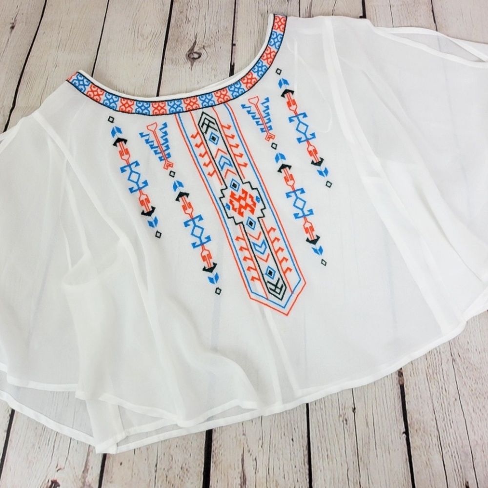 JEALOUS TOMATO Chiffon Crop Top with Aztec Embroidered Design - Picture 2 of 9